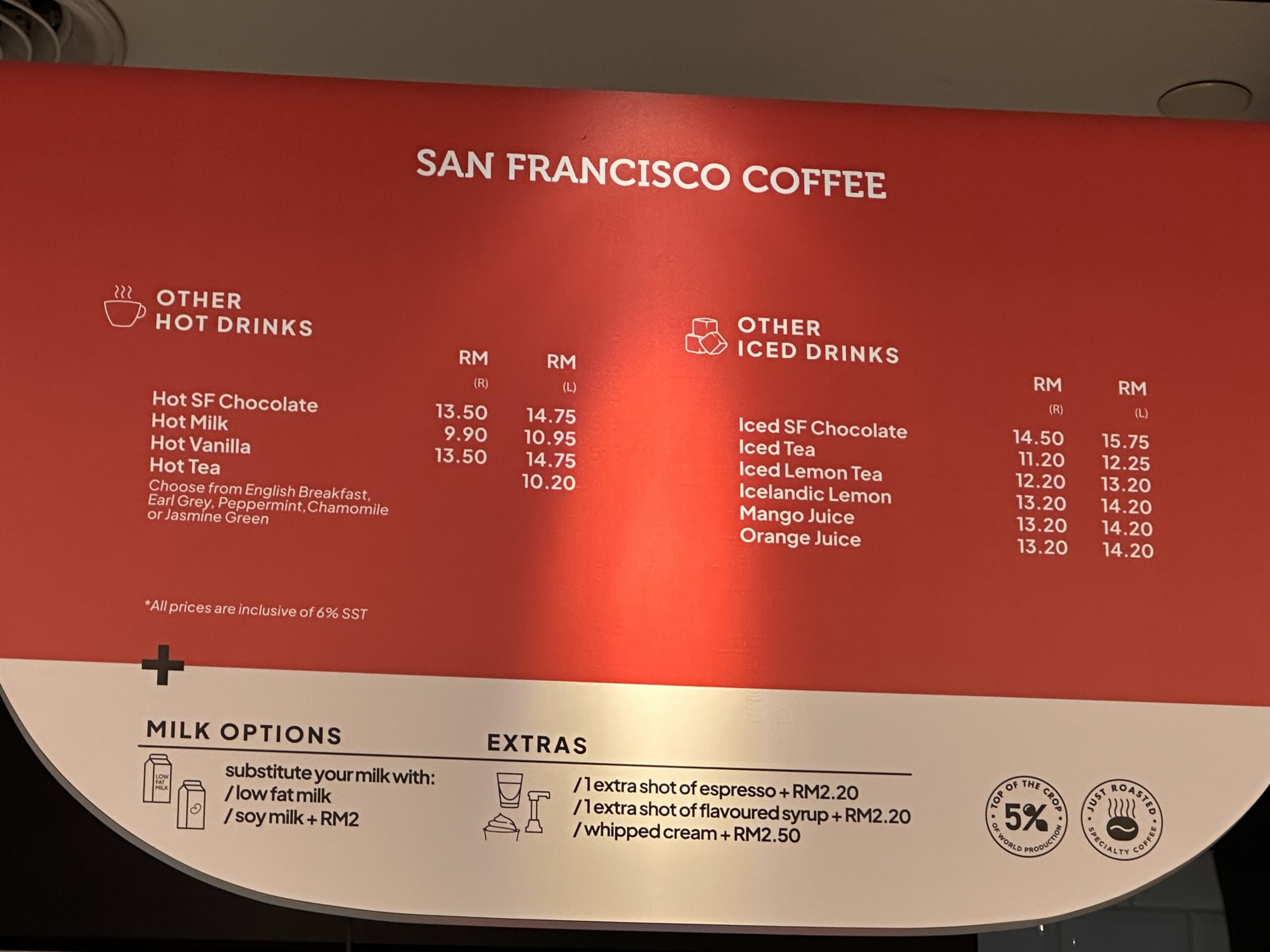 San Francisco Coffee Express menu page 1