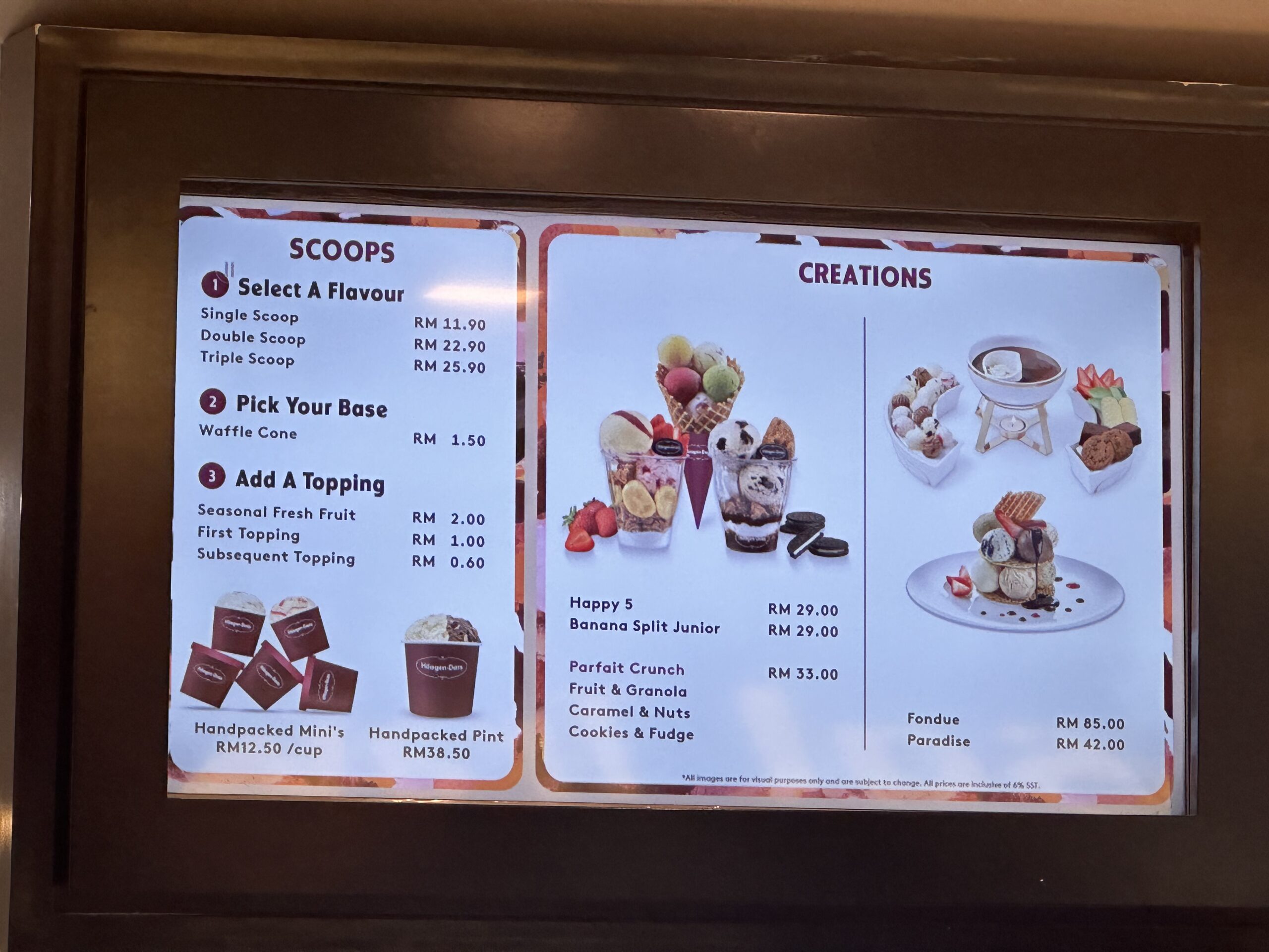 Häagen-Dazs menu page 1