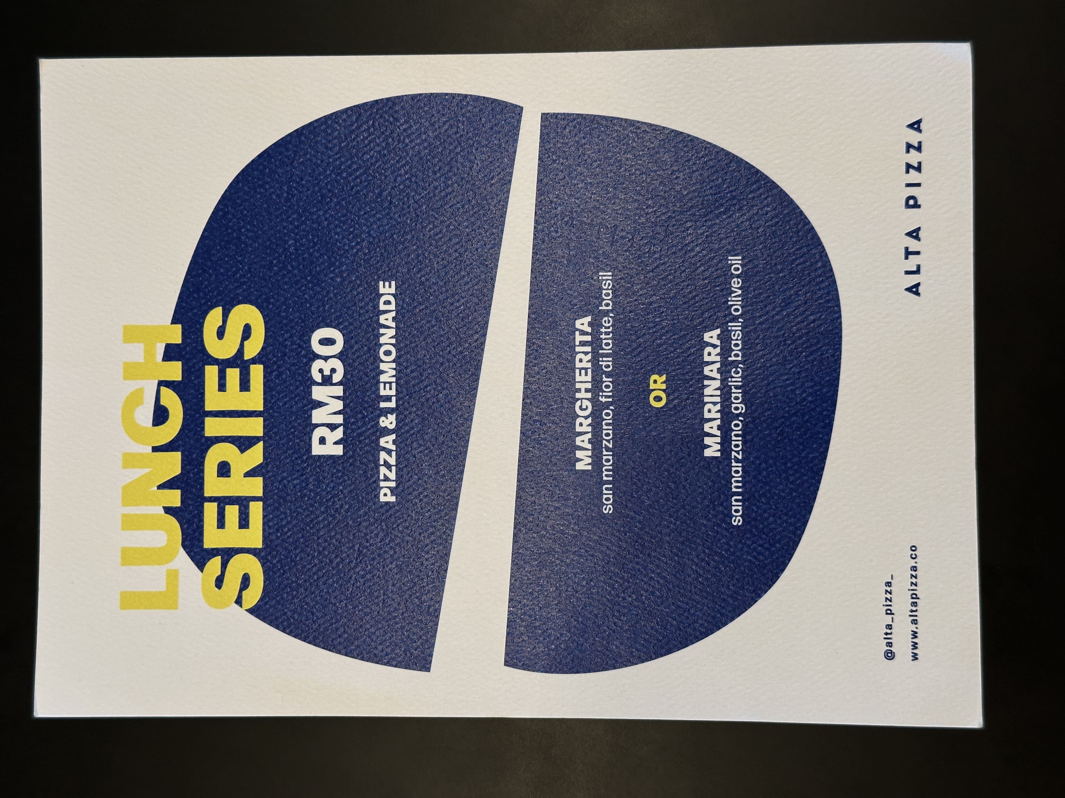 Alta Pizza menu page 1
