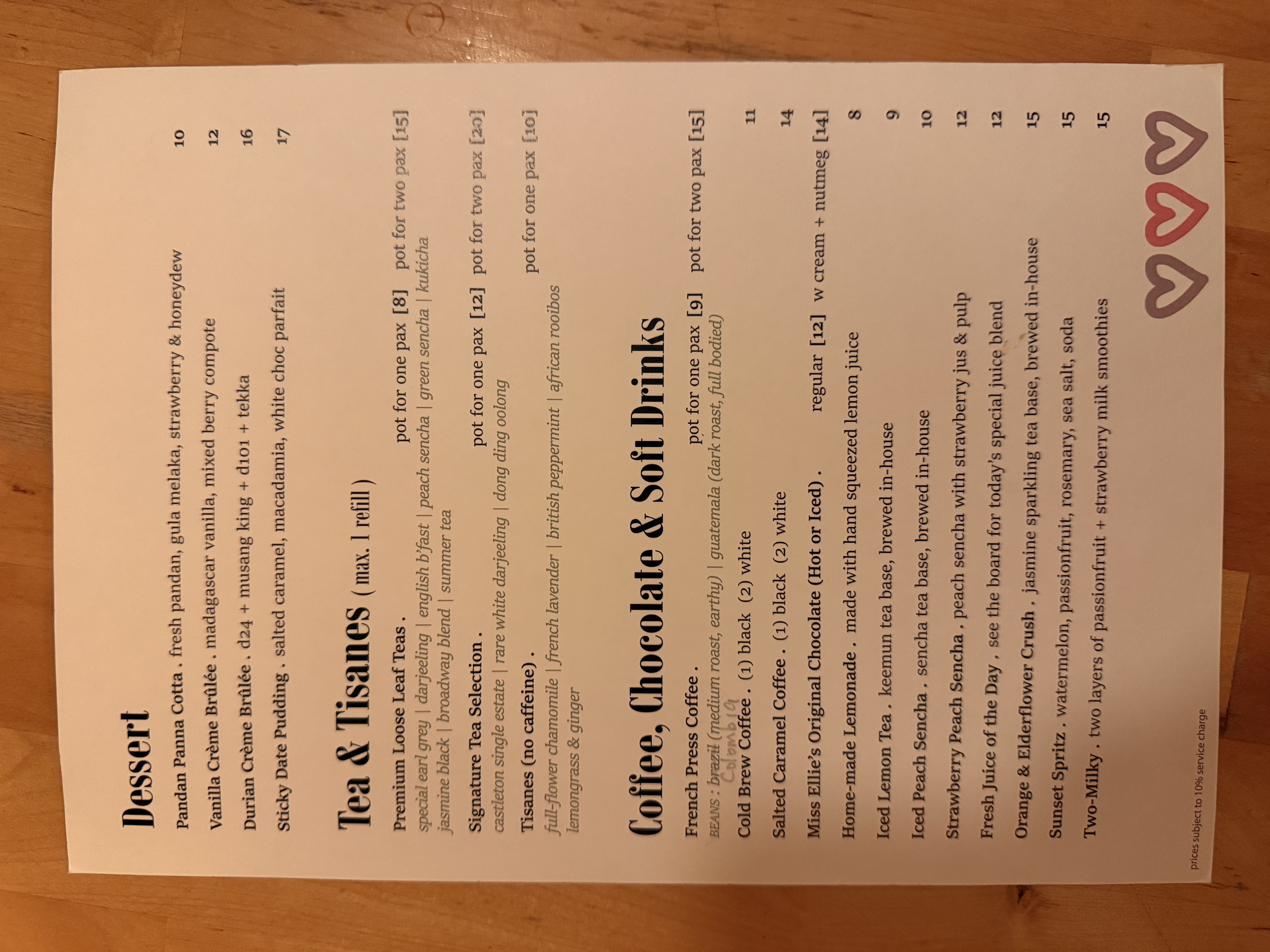 Miss Ellie Tea House menu page 1