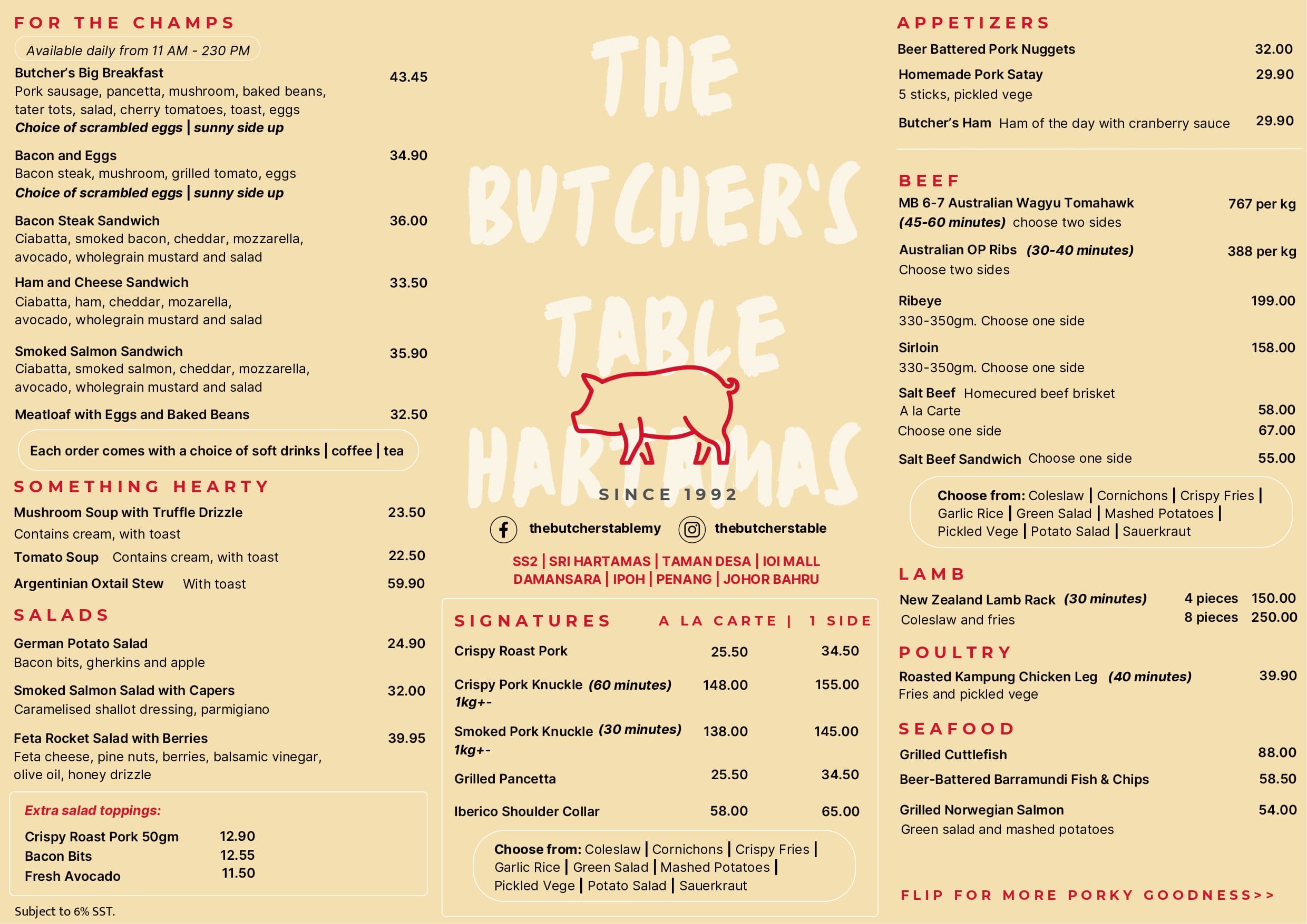 The Butcher's Table @ Sri Hartamas menu page 1