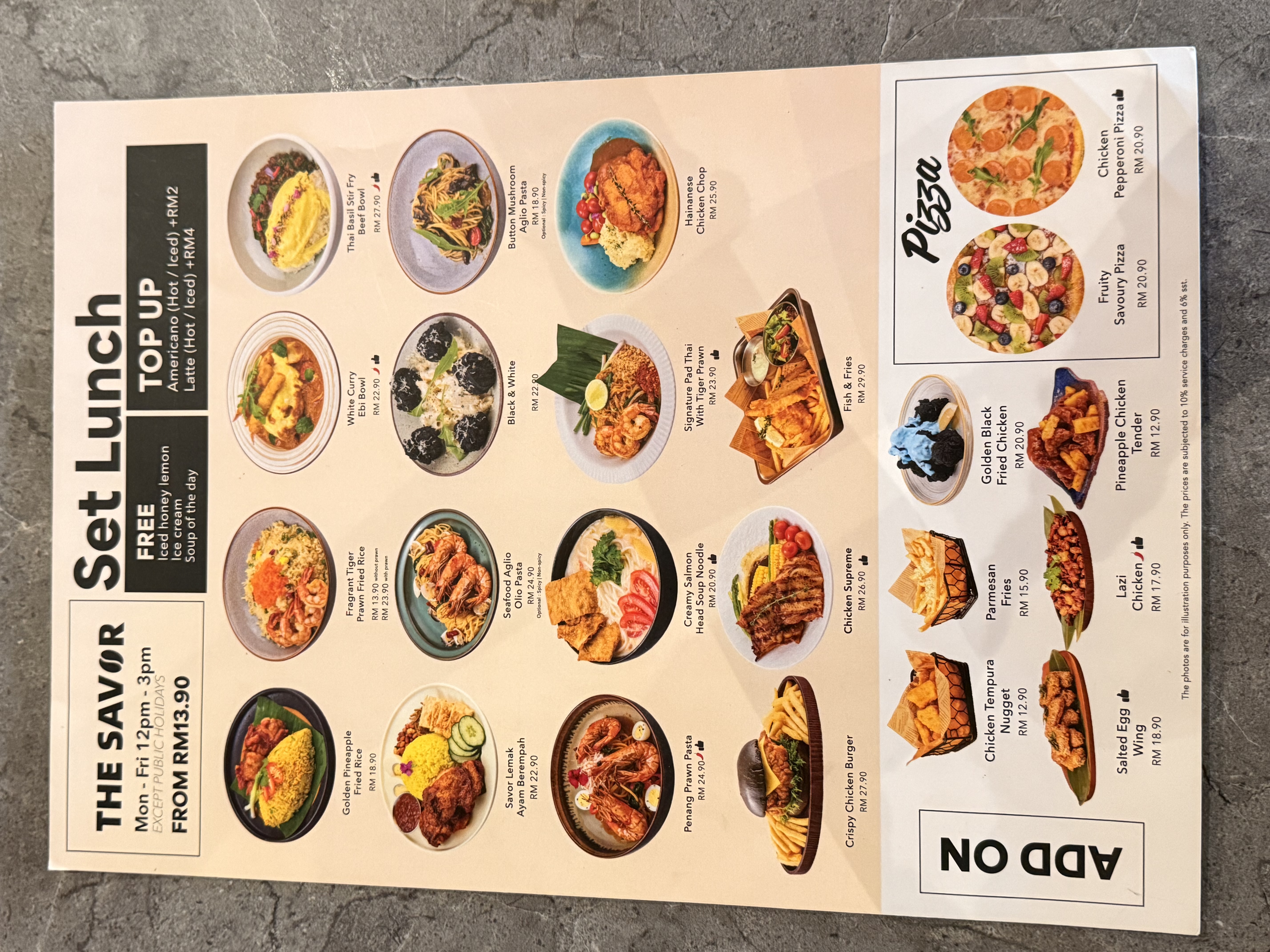 The Savor KL menu page 1